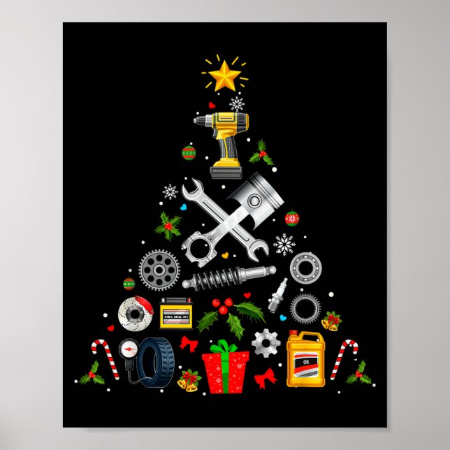 Mechanic Christmas Ornament Tree In Garage Car Mec Poster (Front)