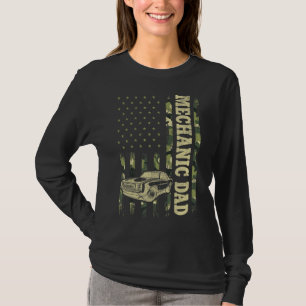 Mechanic Dad For Men Camo American Flag Car Mecha T-Shirt