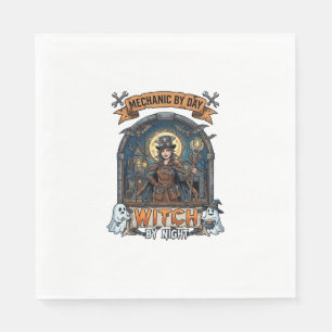 Mechanic Day Witch Night Halloween Steampunk Woman Napkin