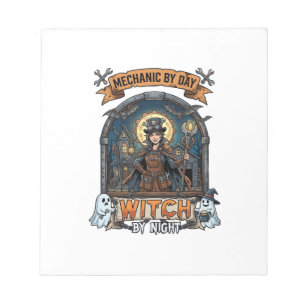 Mechanic Day Witch Night Halloween Steampunk Woman Notepad