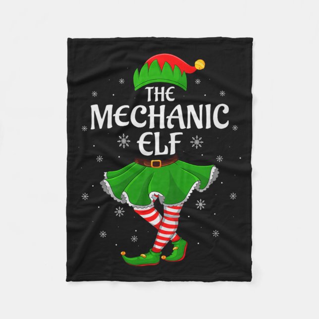 Mechanic Elf Christmas Family Girls Women Elf Squa Fleece Blanket (Front)