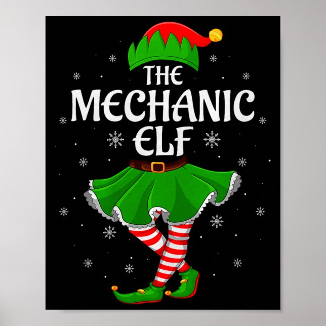 Mechanic Elf Christmas Family Girls Women Elf Squa Poster (Front)