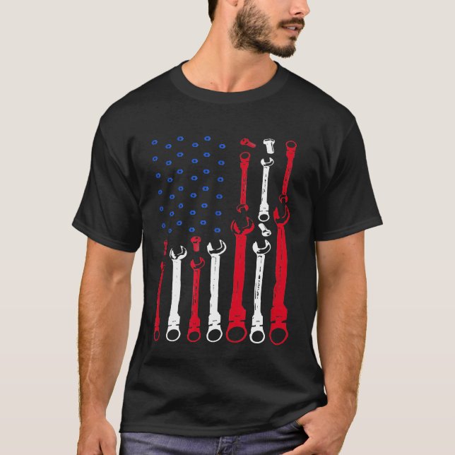 Mechanic Flag 4th Of July Patriotic Mechanic Usa F T-Shirt (Front)