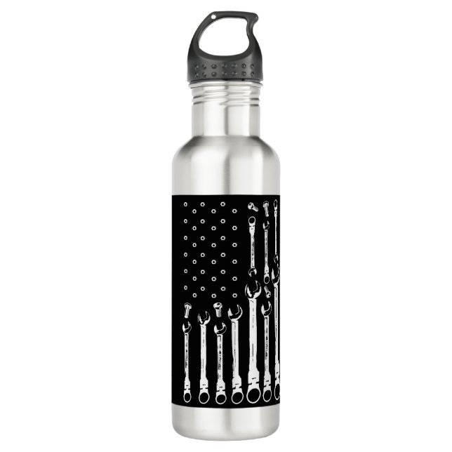 Mechanic Flag American Patriotic Flag Car Mechanic 710 Ml Water Bottle (Front)