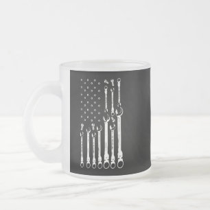 Mechanic Flag American Patriotic Flag Car Mechanic Frosted Glass Coffee Mug