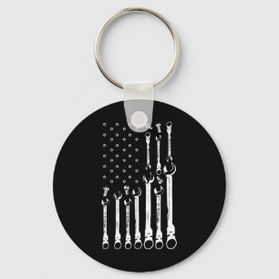 Mechanic Flag American Patriotic Flag Car Mechanic Key Ring