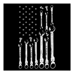 Mechanic Flag American Patriotic Flag Car Mechanic Poster