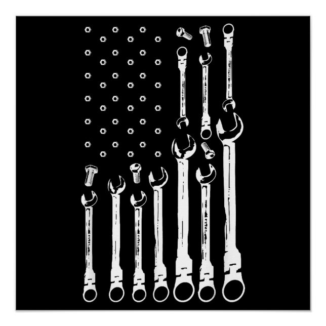 Mechanic Flag American Patriotic Flag Car Mechanic Poster (Front)