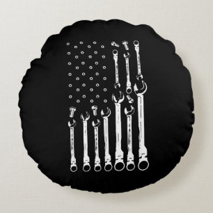 Mechanic Flag American Patriotic Flag Car Mechanic Round Cushion
