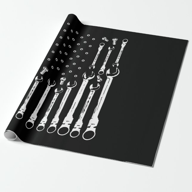 Mechanic Flag American Patriotic Flag Car Mechanic Wrapping Paper (Unrolled)
