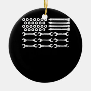 Mechanic Flag Patriotic Mechanic USA Flag Independ Ceramic Tree Decoration