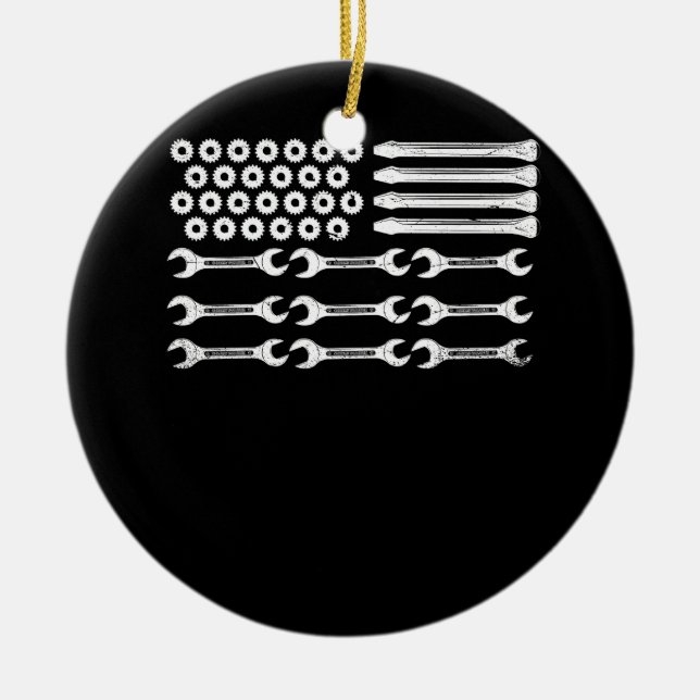 Mechanic Flag Patriotic Mechanic USA Flag Independ Ceramic Tree Decoration (Front)