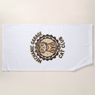 Mechanic Garage Cat POD Vector Art - Mechanic Gara Beach Towel