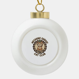 Mechanic Garage Cat POD Vector Art - Mechanic Gara Ceramic Ball Christmas Ornament