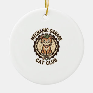 Mechanic Garage Cat POD Vector Art - Mechanic Gara Ceramic Tree Decoration