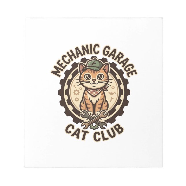 Mechanic Garage Cat POD Vector Art - Mechanic Gara Notepad (Front)