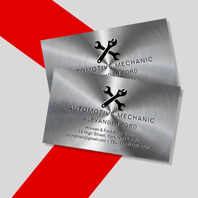 mechanic garage Metallic silver Radial metal look Magnetic Business Card (Creator Uploaded)
