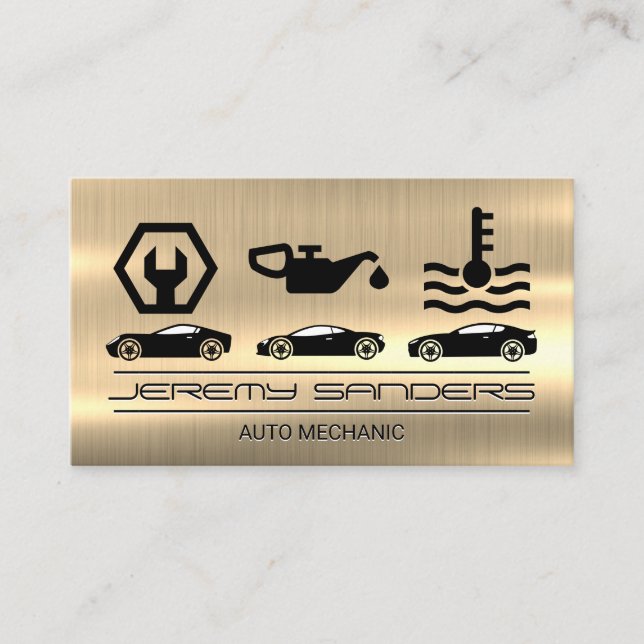 Mechanic | Gold Metal | Auto Business Card (Front)