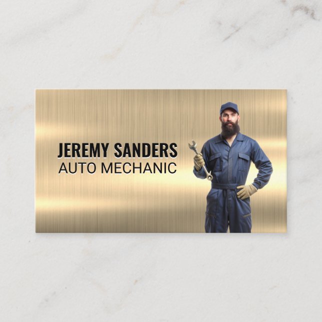 Mechanic | Gold Metal | Auto Services Business Card (Front)