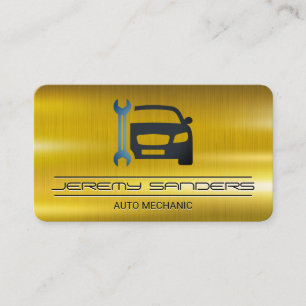 Mechanic Gold Metal Auto Services Wrench Business Card