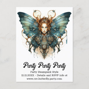 Mechanic Hairstrena Butterfly Steampunk Wedding Announcement Postcard
