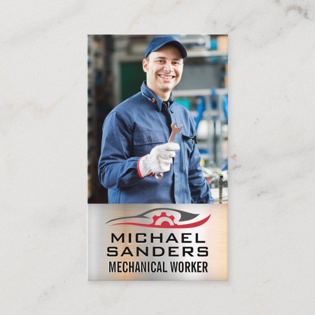 Mechanic Holding Wrench | Auto Repair Logo Business Card (Front)