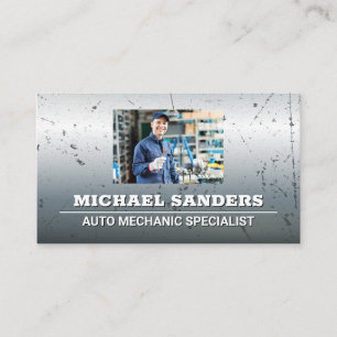 Mechanic Holding Wrench   Metallic Background Business Card