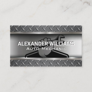 Mechanic Holding Wrench   Steel Metallic Business Card