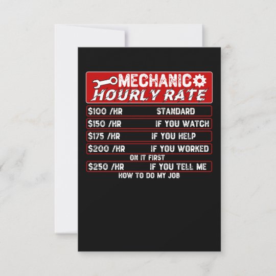 Mechanic Hourly Rate Car Mechanic Thank You Card Zazzle.co.uk