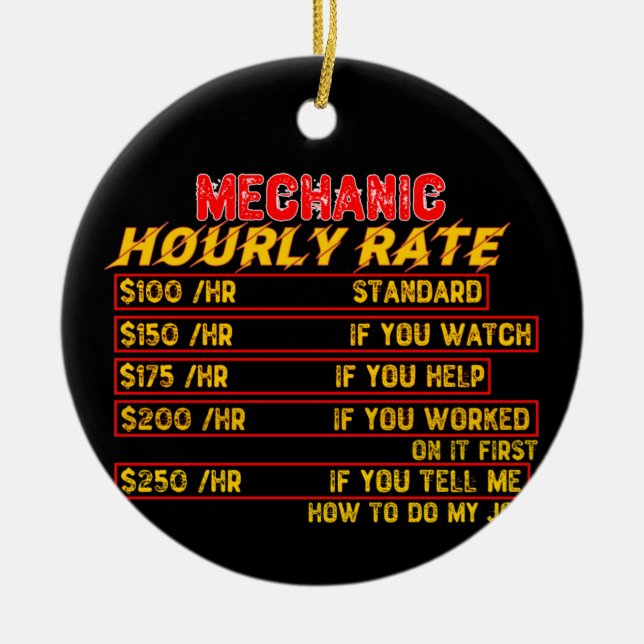 Mechanic Hourly Rate Ceramic Tree Decoration (Front)