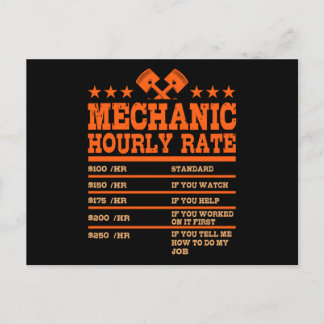 MECHANIC HOURLY RATE Funny Car Mechanic Rates Car Postcard
