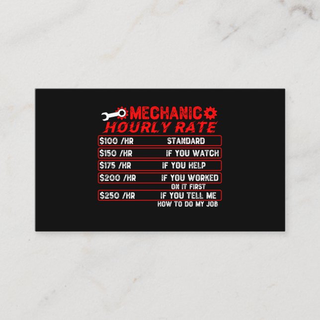 Mechanic Hourly Rate - Mechanical Business Card (Front)
