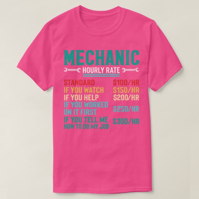 Mechanic Hourly Rate T-Shirt (Design Front)