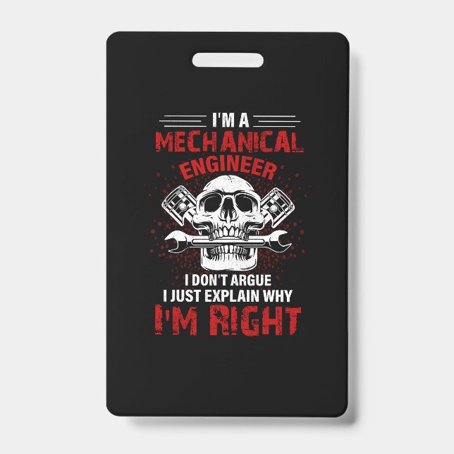Mechanic I Am A Mechanical Engineer ID Badge (Front)