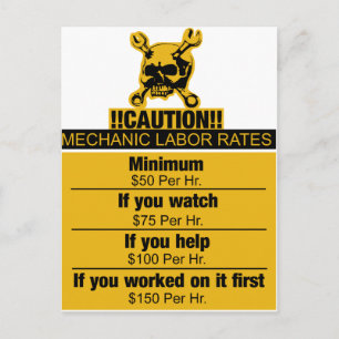 Mechanic labour rates - Caution Postcard
