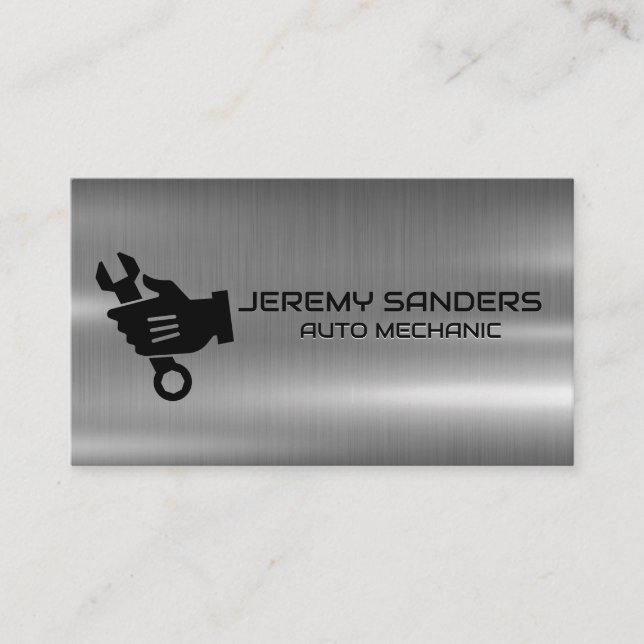 Mechanic Logo | Metallic Background Business Card (Front)