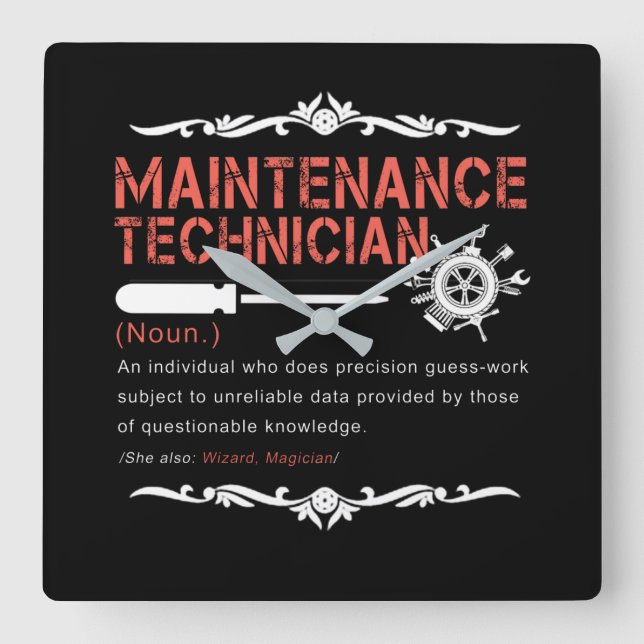 Mechanic Lovers |Maintenance Technician Definition Square Wall Clock (Front)