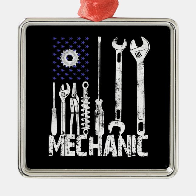 Mechanic Lovers | Mechanic USA Flag Metal Tree Decoration (Front)