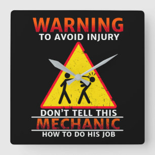 Mechanic Lovers   Warning To Avoid Injury Square Wall Clock