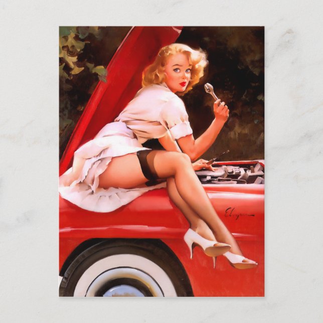 Mechanic Pin Up Postcard (Front)