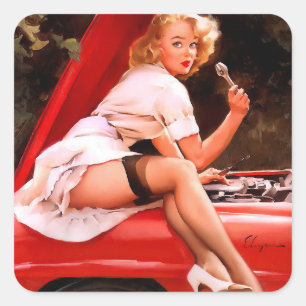 Mechanic Pin Up Square Sticker