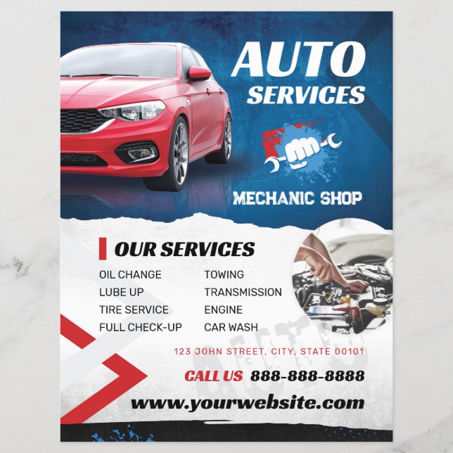 Mechanic Shop Auto Services Flyer Template (Front)