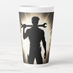Mechanic Silhouette Wrench Over Shoulder Latte Mug