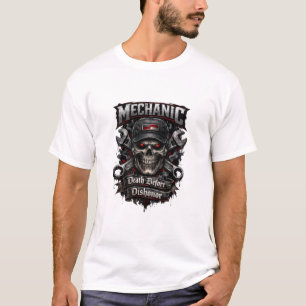 Mechanic Skull Death Before Dishonour Dark Tee