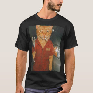 Mechanic Smoking Cat Meme T-Shirt
