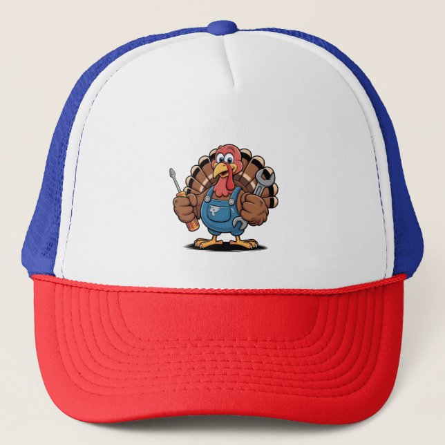 Mechanic Squad Turkey Thanksgiving Gobbler  Trucker Hat (Front)