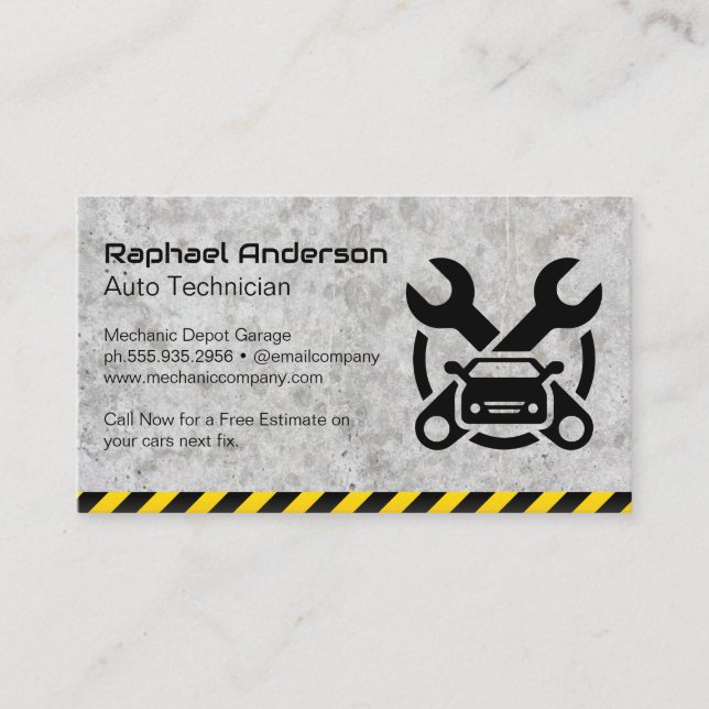 Mechanic Technician | Wrenches Car Shop Logo Business Card (Front)
