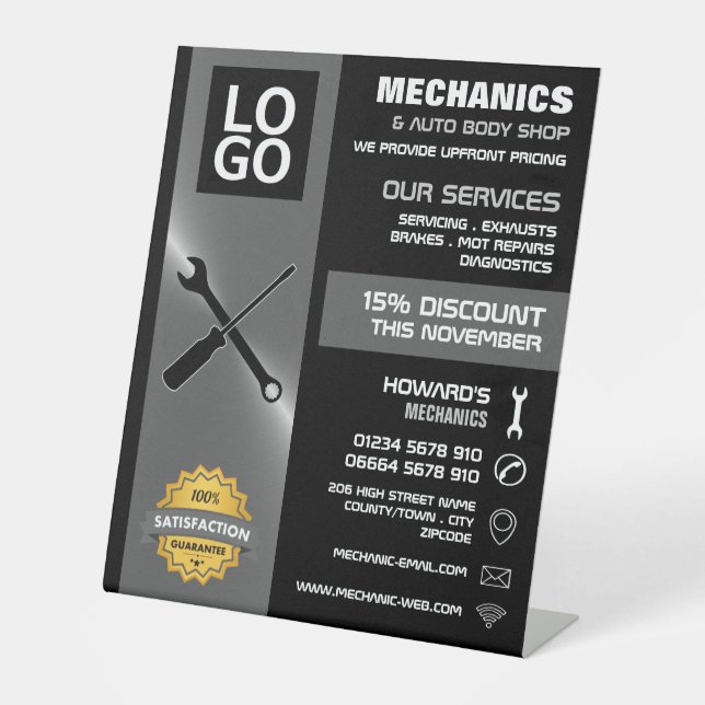 Mechanic Tools, Auto Mechanic/Repairs Advertising Pedestal Sign (Front)