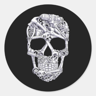 Mechanic Tools Skull Garage Halloween Costume Skel Classic Round Sticker