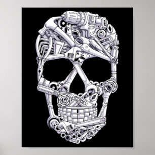 Mechanic Tools Skull Garage Halloween Costume Skel Poster